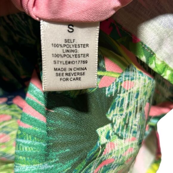 Flying Tomato B-Neck Wrap Tropic Leaf Leaves Print Dress with Puff Short Sleeves - Picture 11 of 11